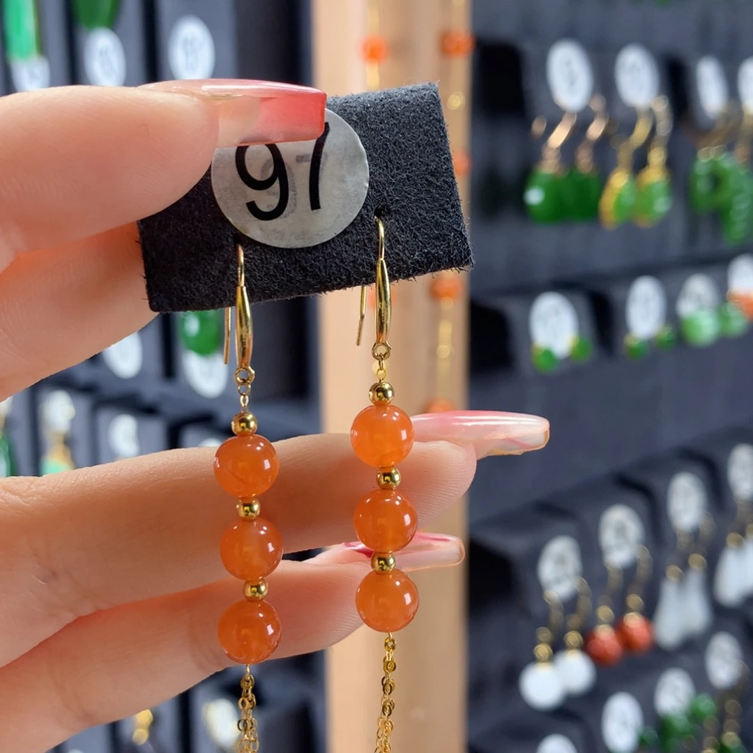 南红玛瑙耳饰18K金镶嵌