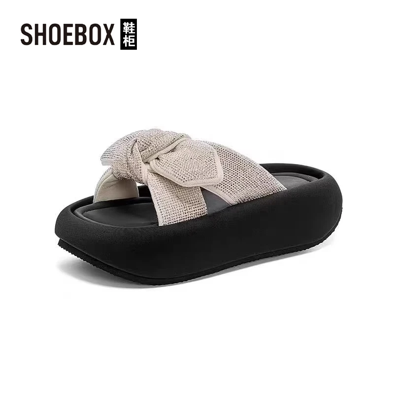 SHOEBOX鞋柜厚底蝴蝶结一字拖女2025夏季新款时尚潮流外穿凉拖