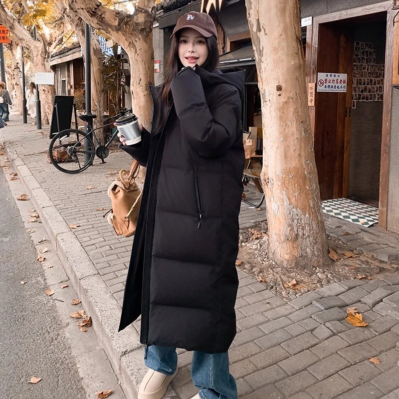 羽绒服女中长款过膝新款中戏情侣加厚保暖宽松90白鸭绒外套