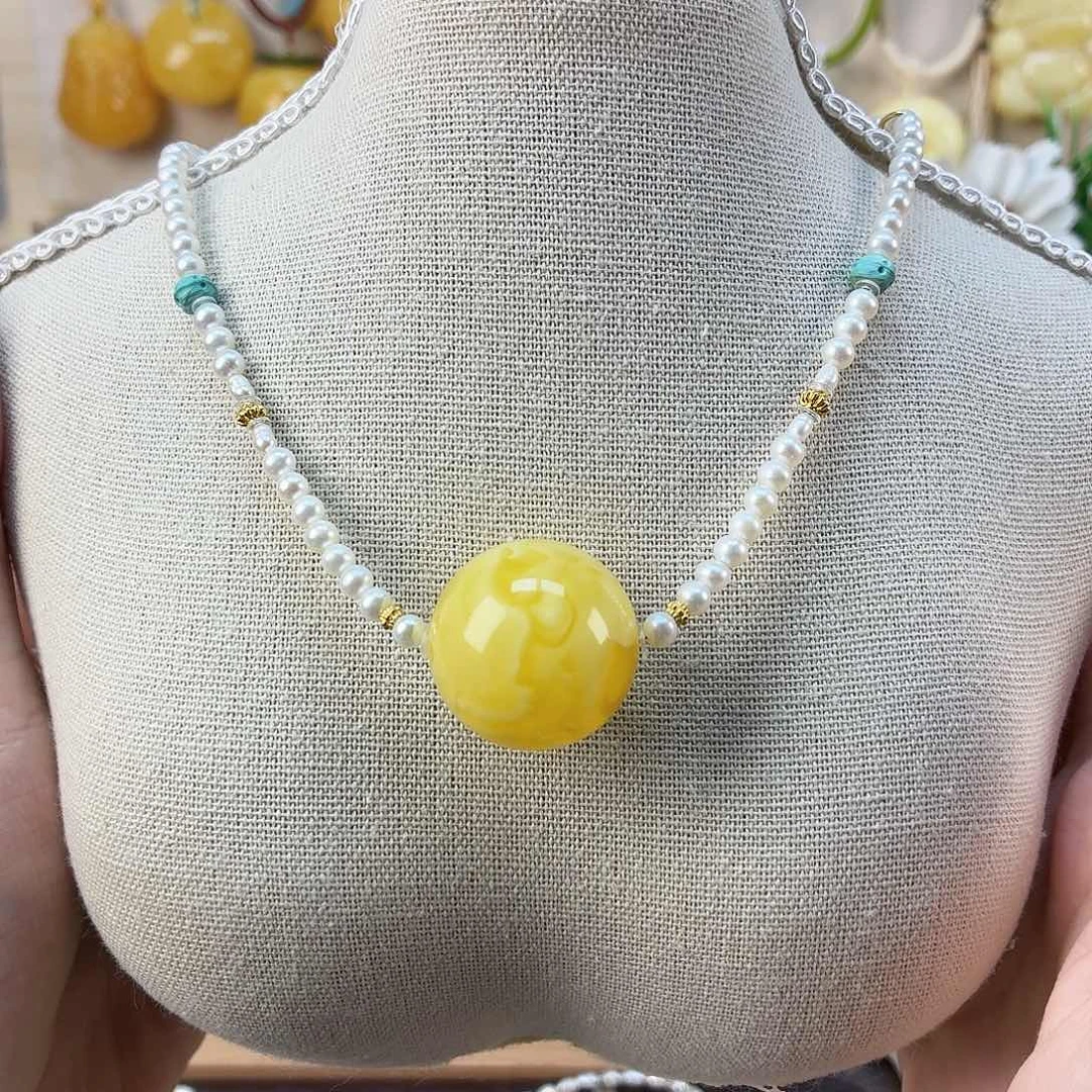 未镶嵌颈饰蜜蜡卡23.7锁骨