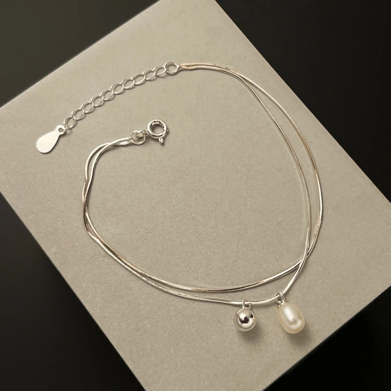 925银手链 双层圆球珍珠蛇骨手链女夏季新款潮气质百搭手饰3080