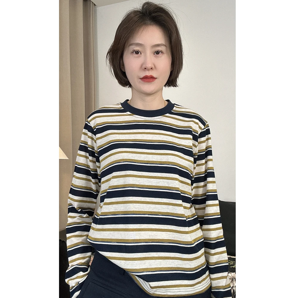 【暖阳】条纹纯棉设计感简约风长袖T恤AC115