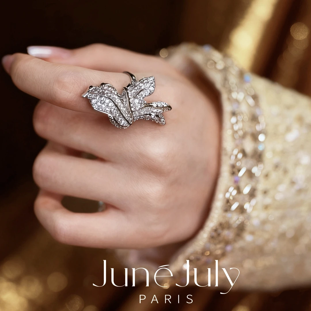 铜合金戒指 JuneJuly 新中式枫叶镀金多切面耳坠戒指 1118枫叶戒