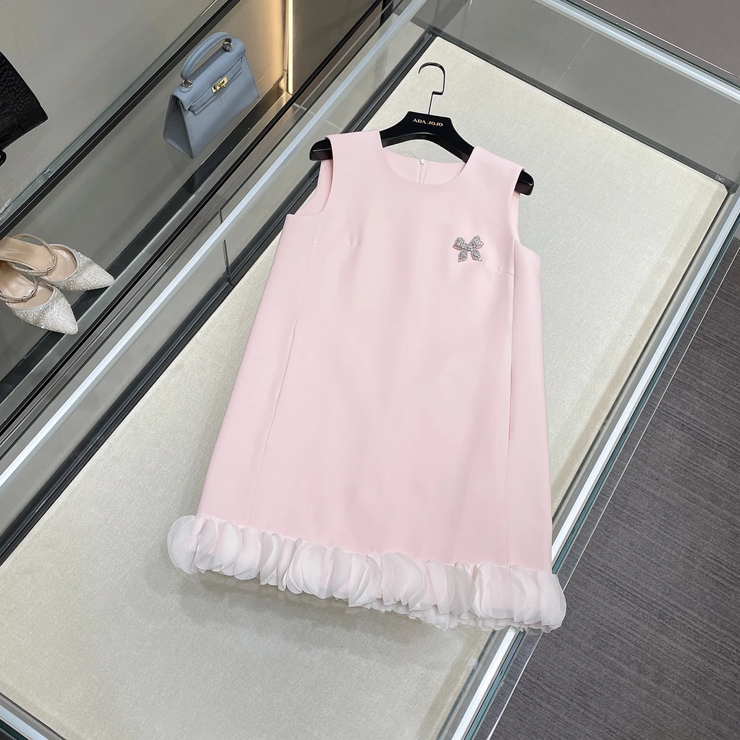 【粉调恋白】时尚高奢粉色下摆拼接时尚连衣裙DY4023
