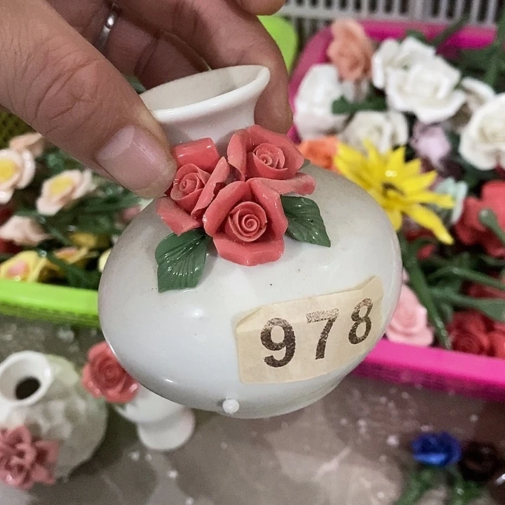 瓷片纯手工陶瓷花摆件瑕