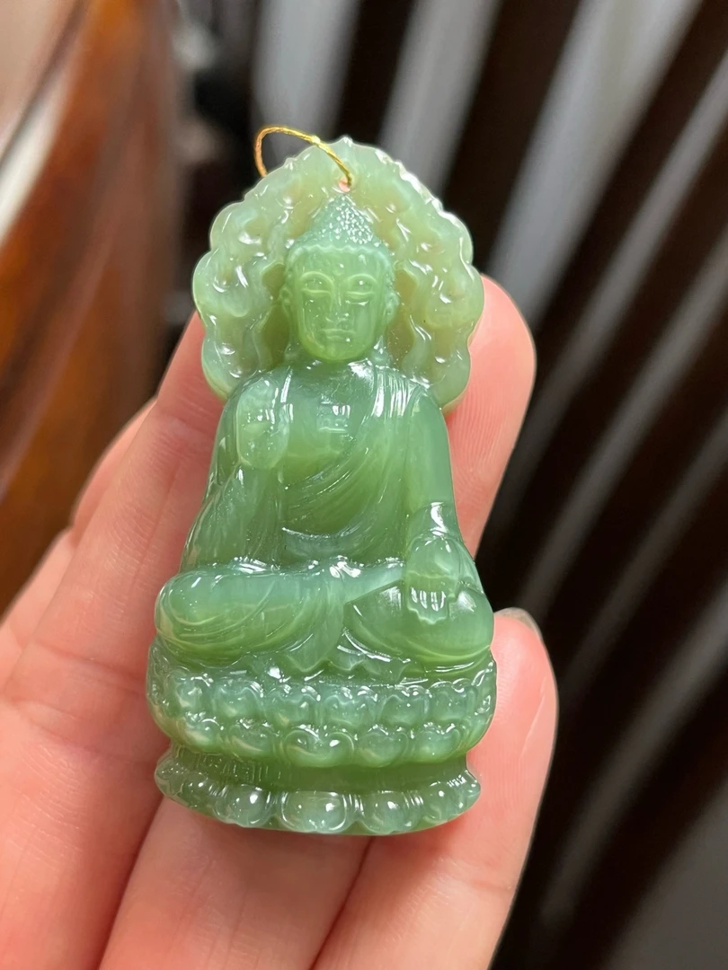 天然和田碧玉阿弥陀佛吊坠