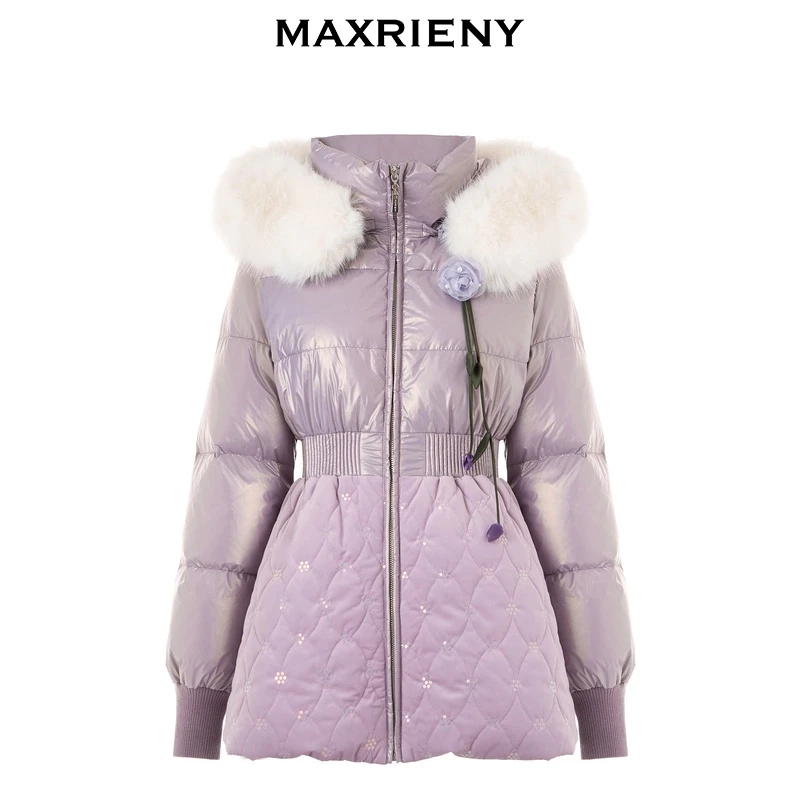 【防寒】MAXRIENY热力感女士轻羽绒服连帽大毛领冬季防风