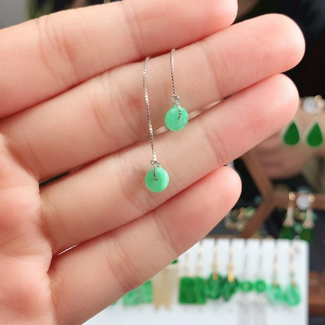 翡翠耳饰银S925镶嵌耳饰