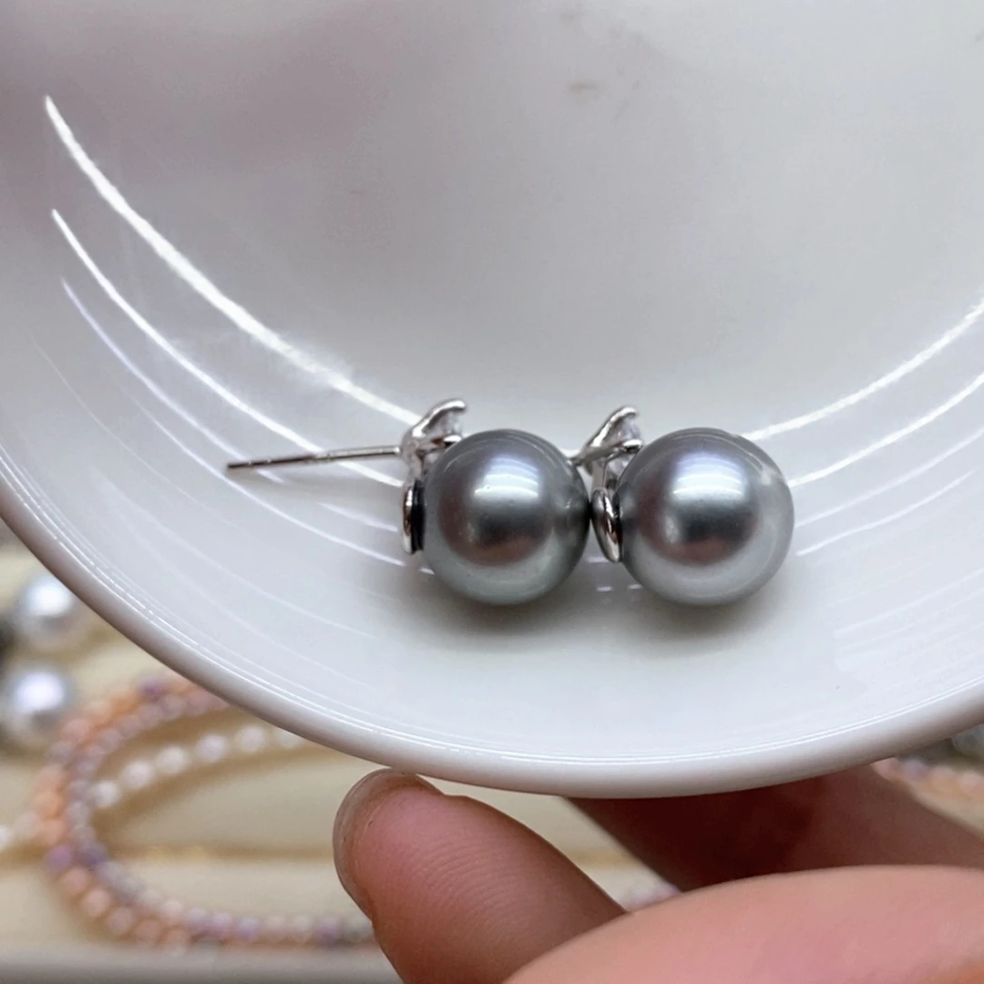银S925镶嵌海水珍珠耳饰