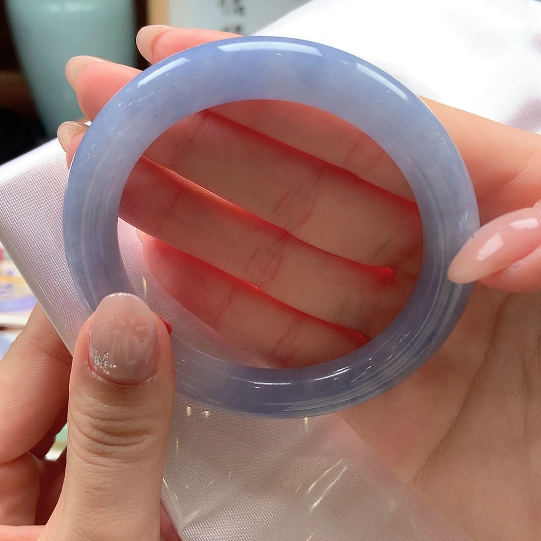 翡翠未镶嵌手镯莫奈蓝紫53号