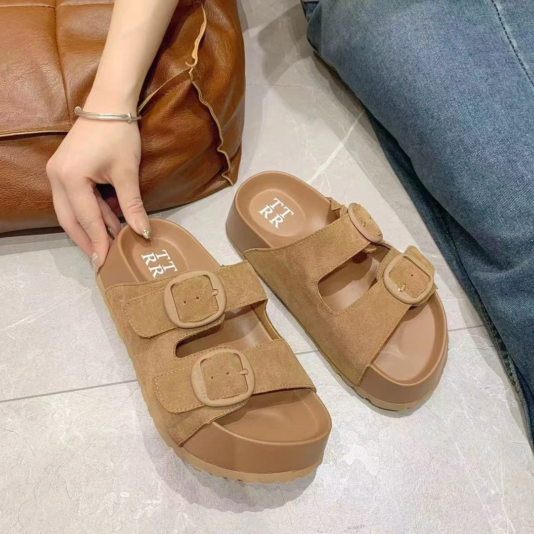 厚底勃肯拖鞋女夏外穿复古百搭凉拖2025年新款一字拖勃肯沙滩凉鞋