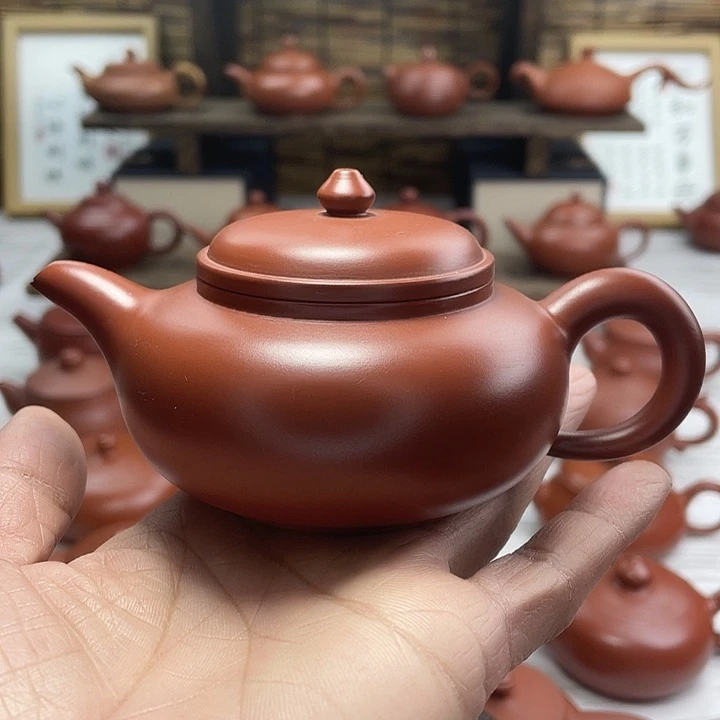 群****管潮州朱泥手拉壶扁水平壶