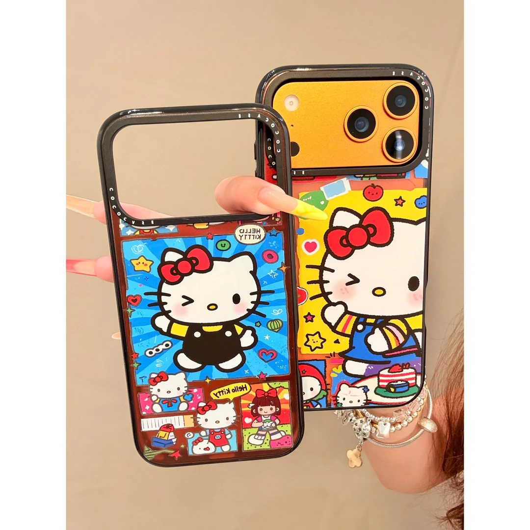 INS风卡通可爱KT黑框亚克力壳适用苹果17/16/15