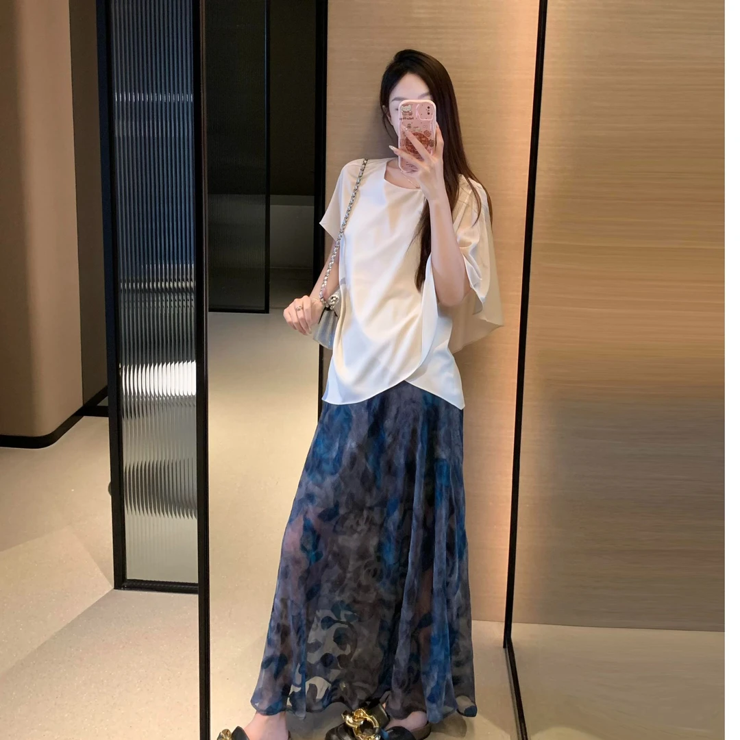 气质高腰碎花中长裙时尚中国风夏季长裙短裙半身裙常规显瘦洋气