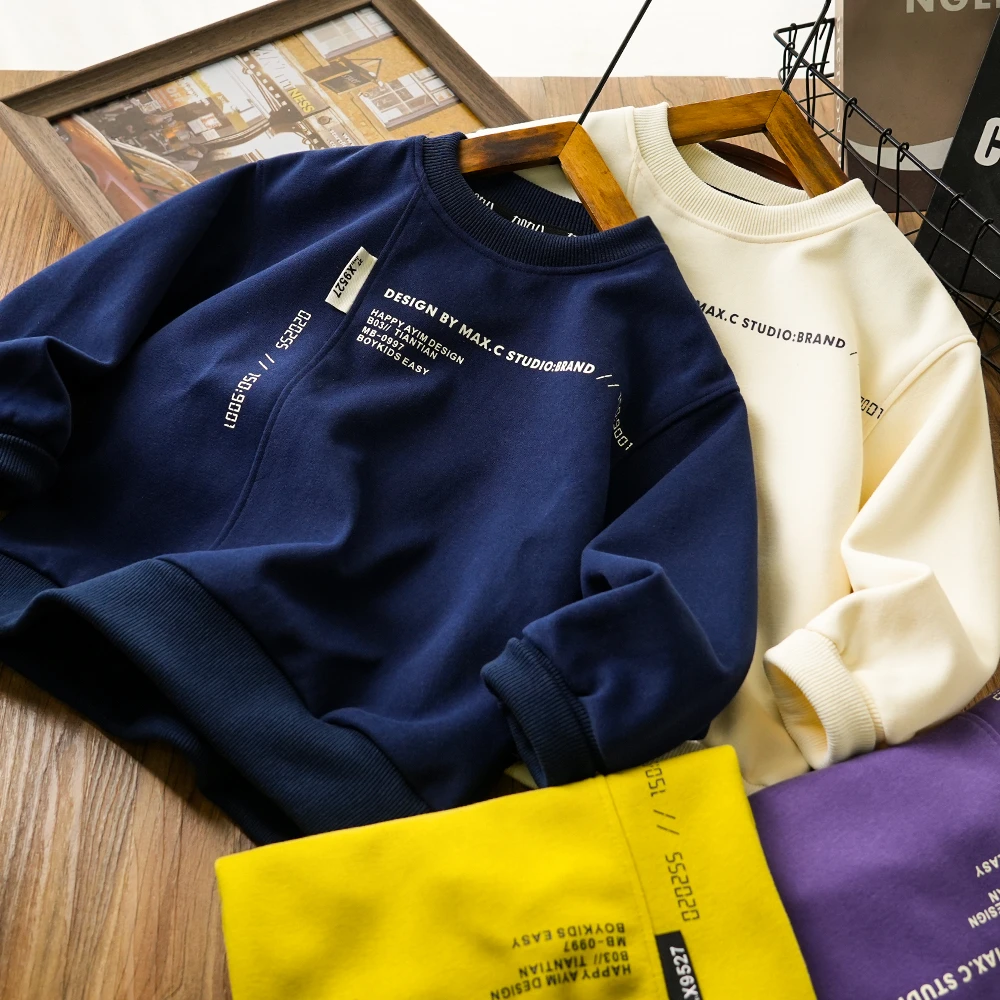 男童儿童秋季新款字母印花拼接休闲卫衣中大童圆领上衣6692