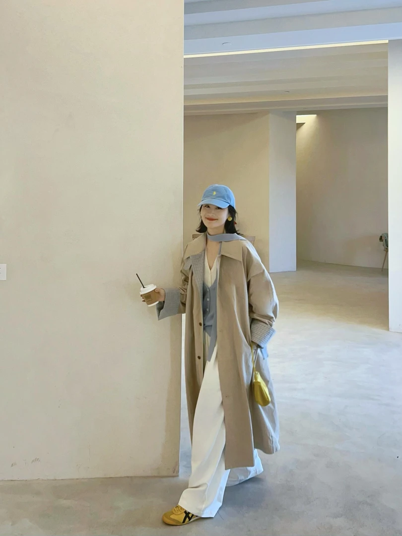 2025春季新款时尚气质宽松风衣外套针织假两件针织衫休闲裤三件套