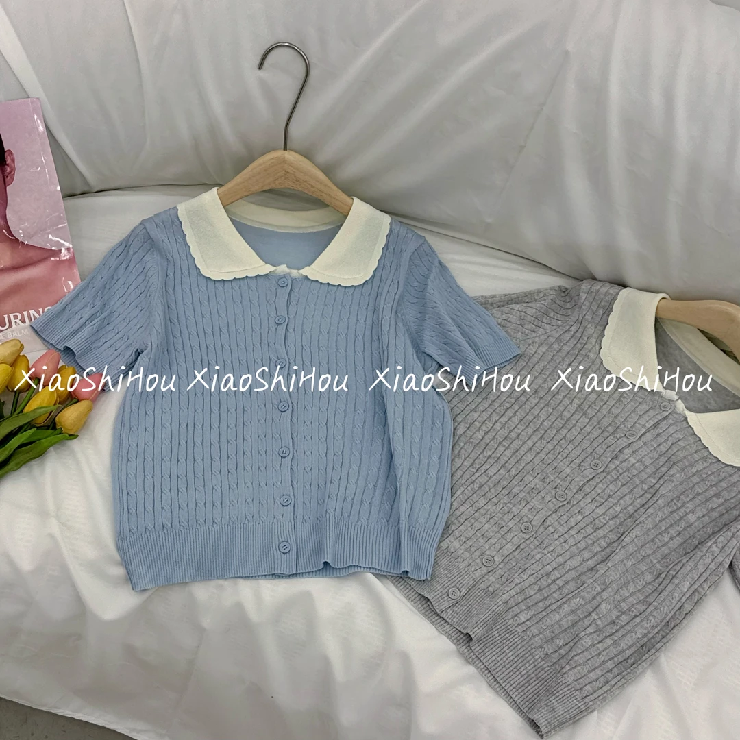 小时候女装店娃娃领针织短袖6199