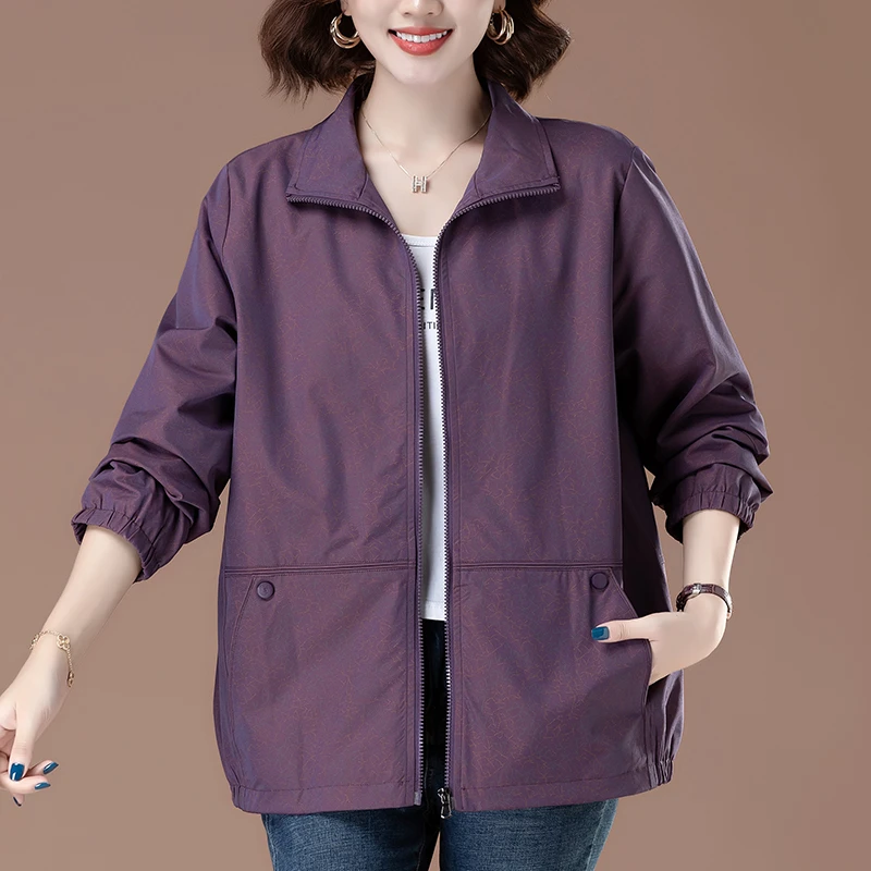 2025新款宽松休闲拉链外套时尚百搭夹克洋气中老年妈妈装有领上衣