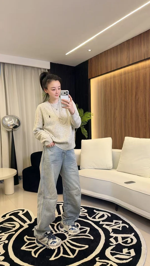 曹大媛25【三打皱】返季浅蓝无弹窄直筒百搭牛仔裤韩版时尚宽松