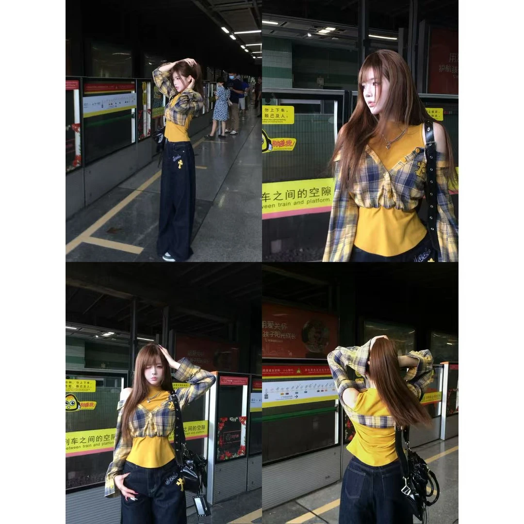 瑞茜·威瑟斯 美式甜豆 早秋辣妹风小众原创设计上衣裤子R7080-1V