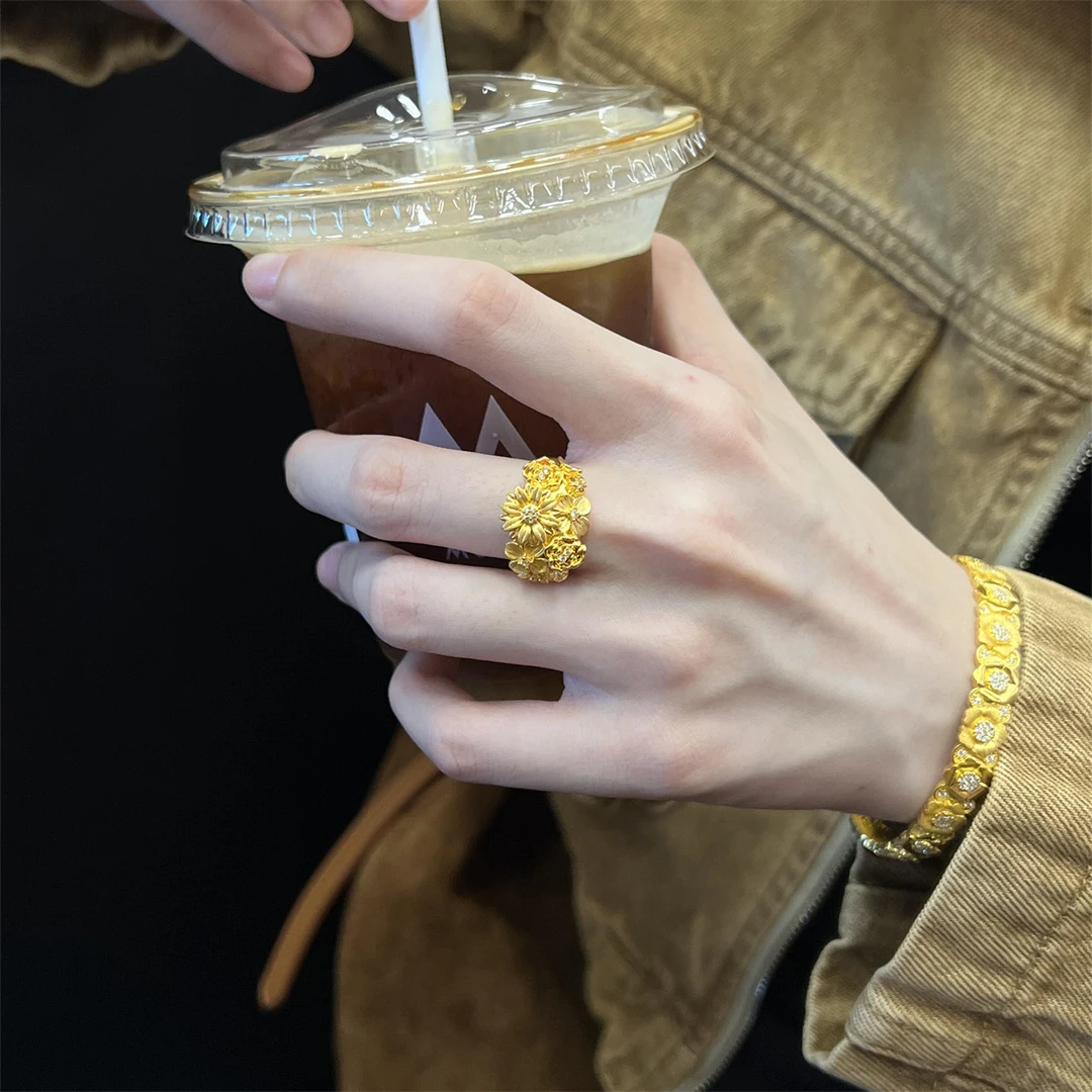 足银戒指 繁花锦簇戒指9999银小雏菊指环女款戒子送女友生日礼物