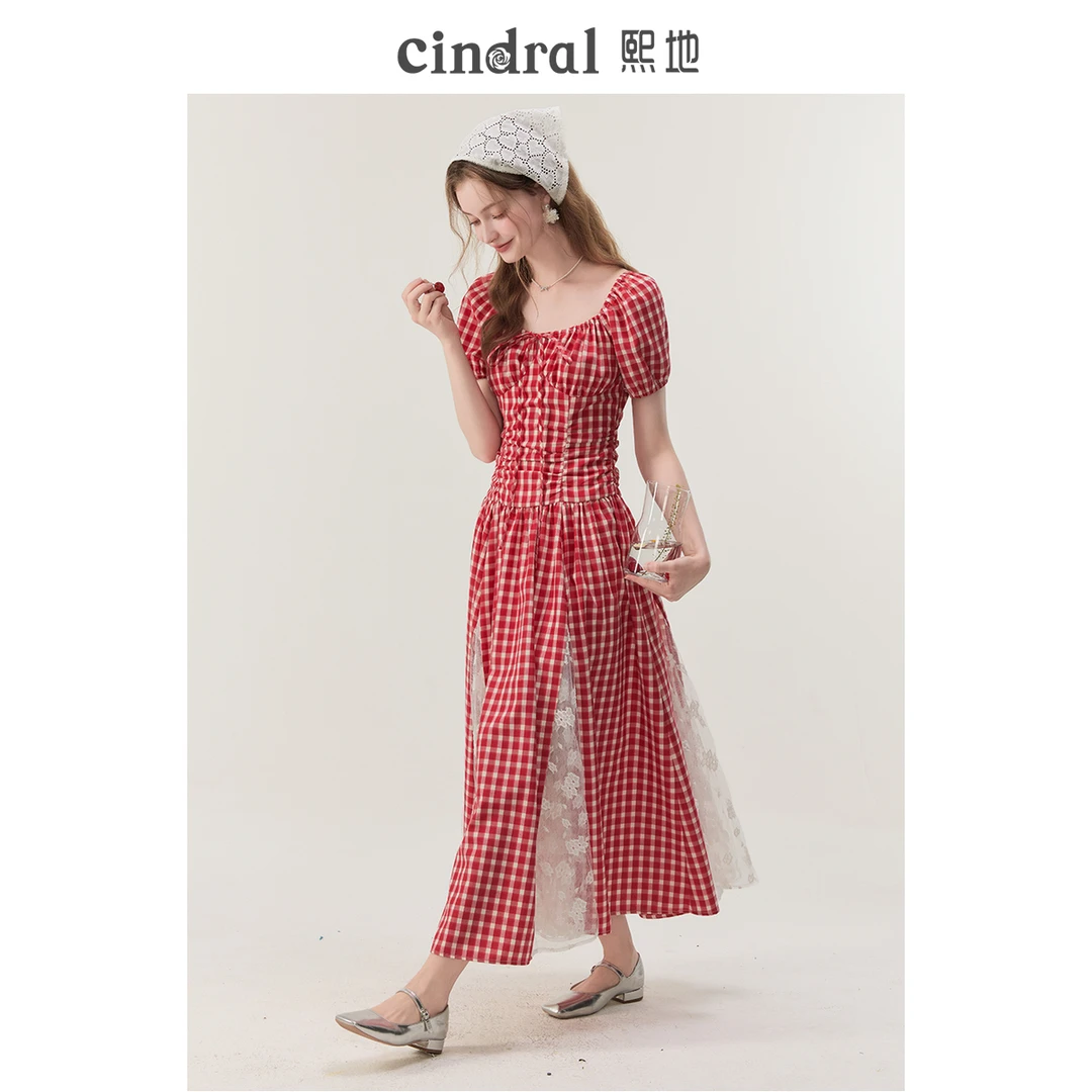 【熙地】熙地法式复古洋气收腰蕾丝拼接精美连衣裙 C84XD0865R