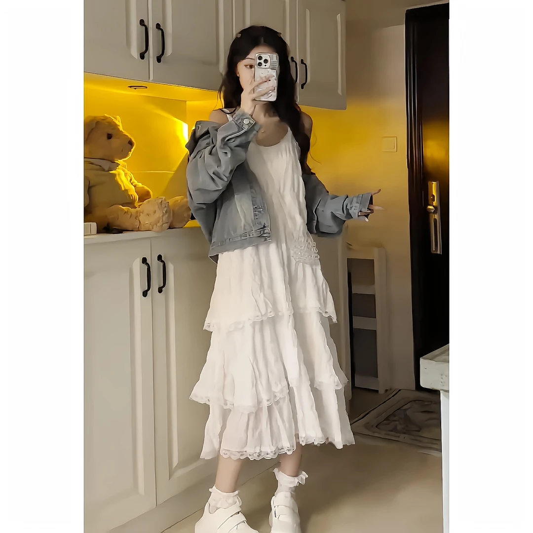 大码女装韩系显瘦气质遮肉吊带裙2025新款法式高级感蛋糕连衣裙