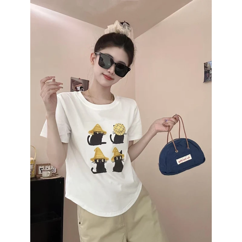 【NO退NO换】【草帽小猫T】立体帽子可爱减龄短袖T恤46088 衣长54