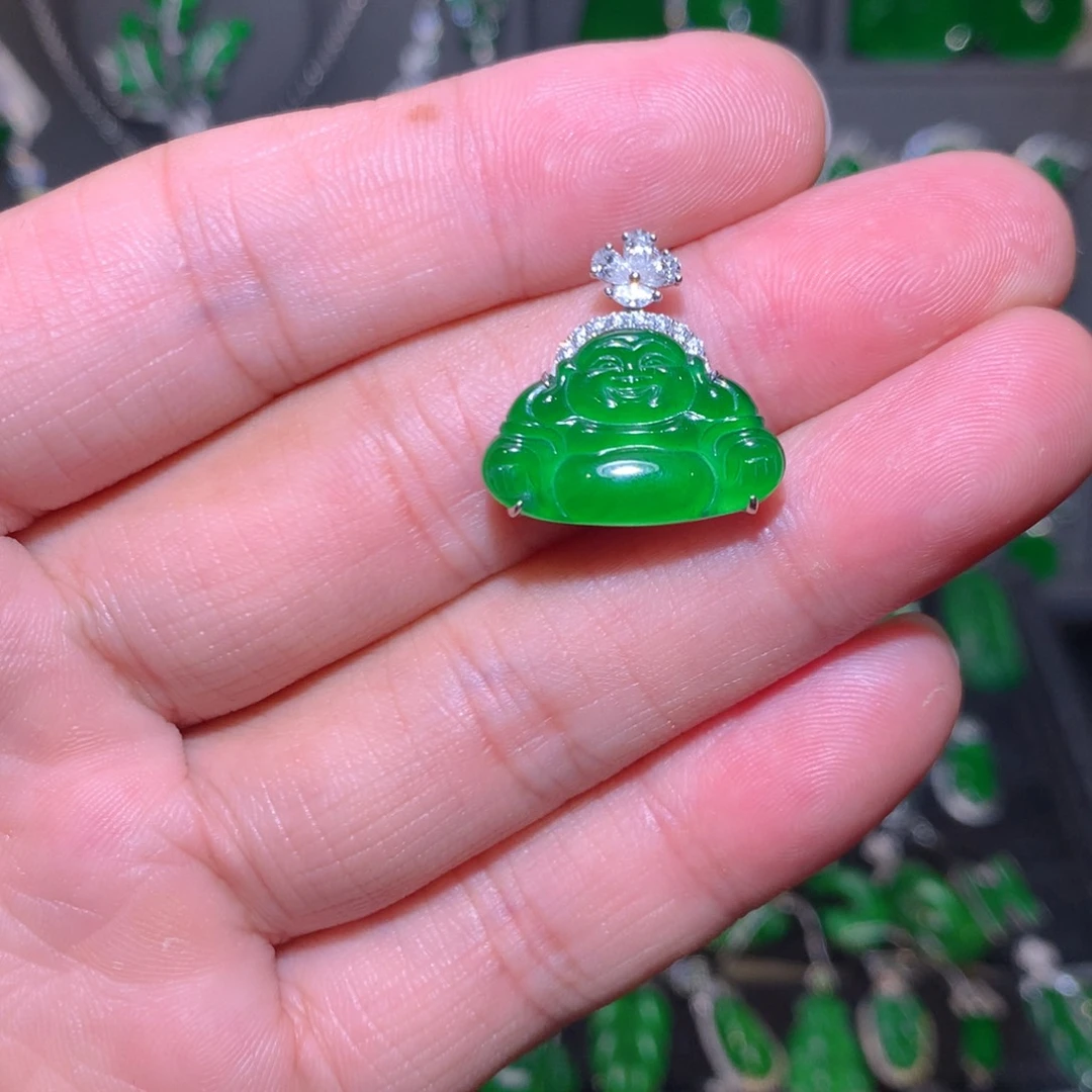 翡翠18K金镶嵌吊坠(不含链)天然翡翠