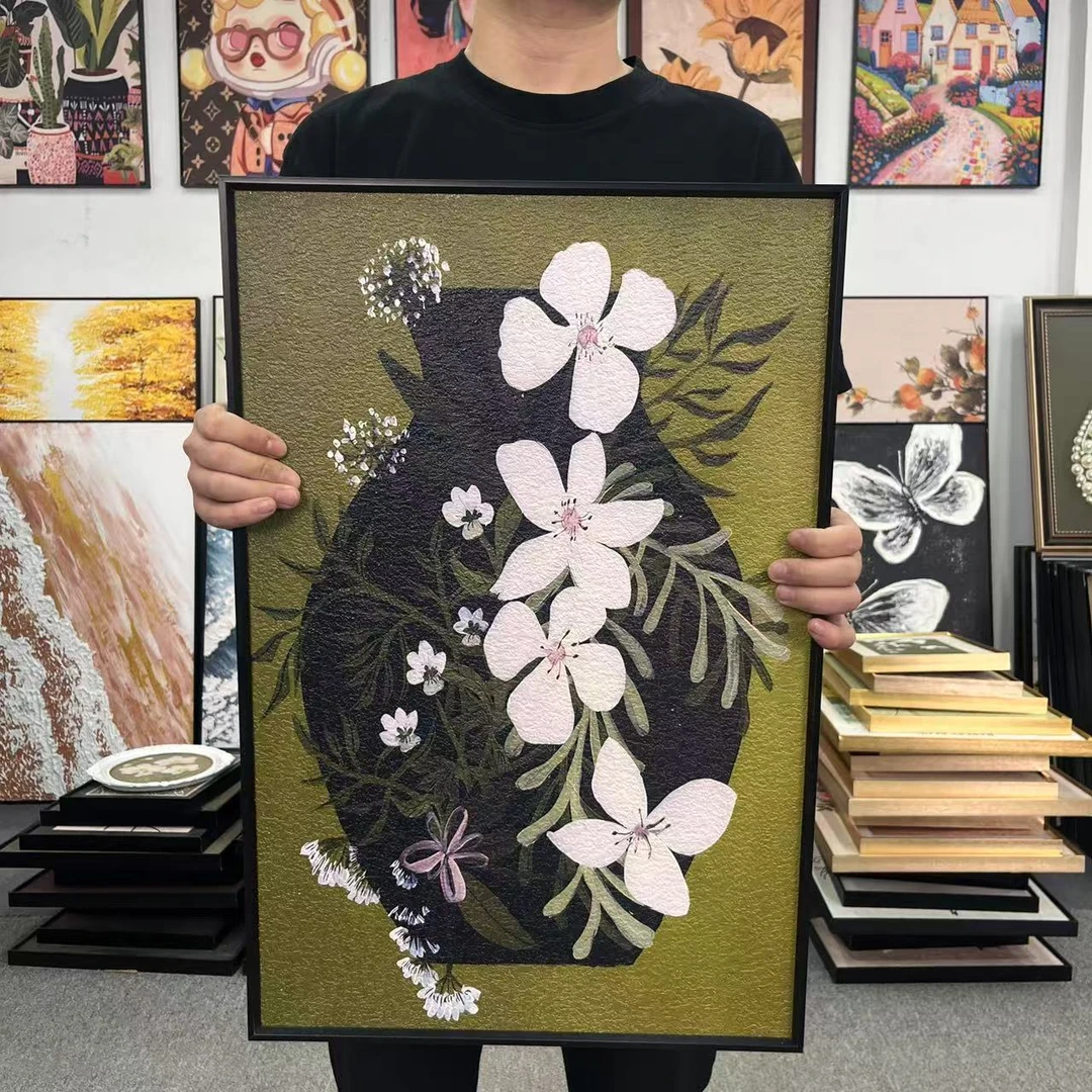 现代法式复古轻奢瓶中花卉挂画桌面摆件挂画背景画146