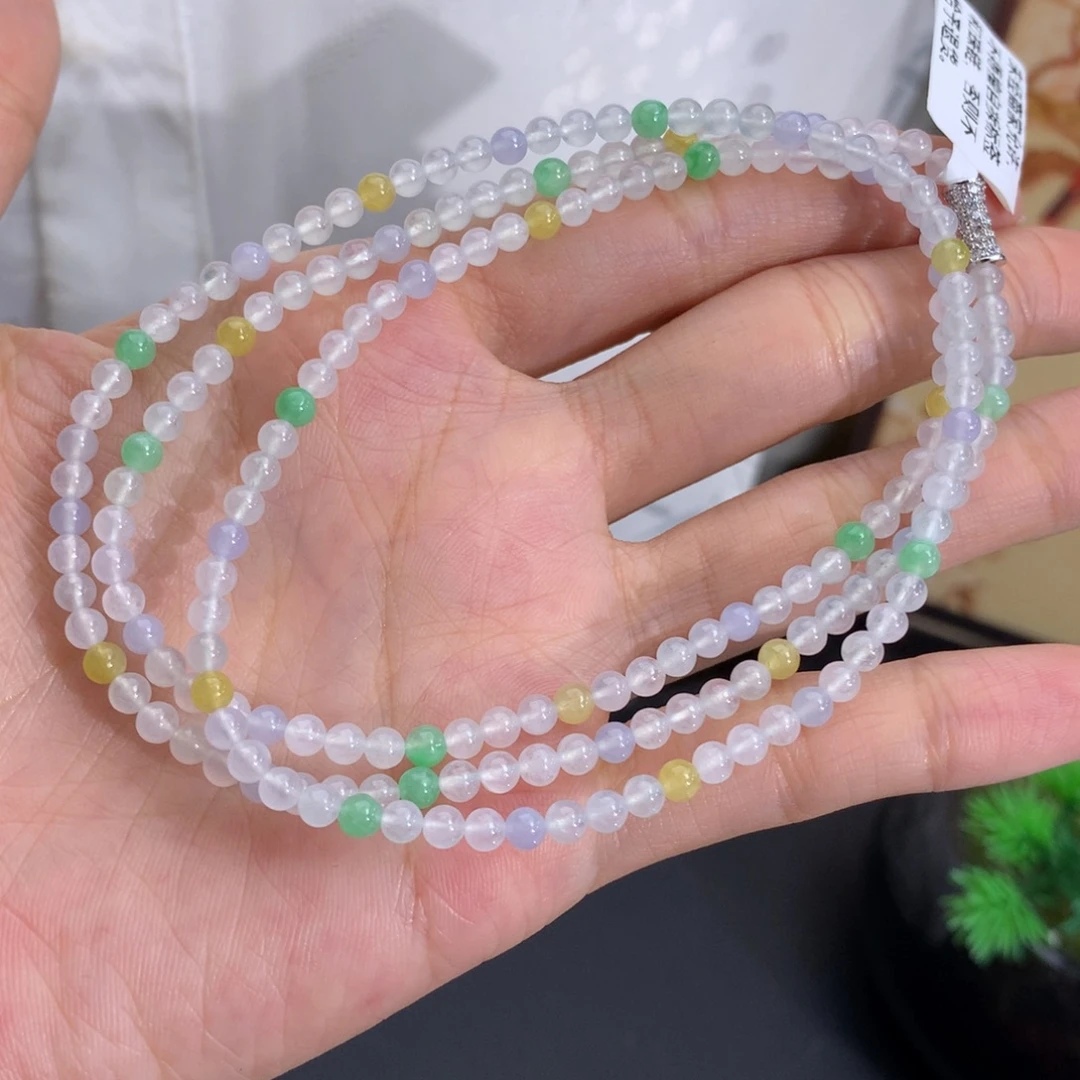 翡翠未镶嵌手串卡3.5冰胶多宝项链