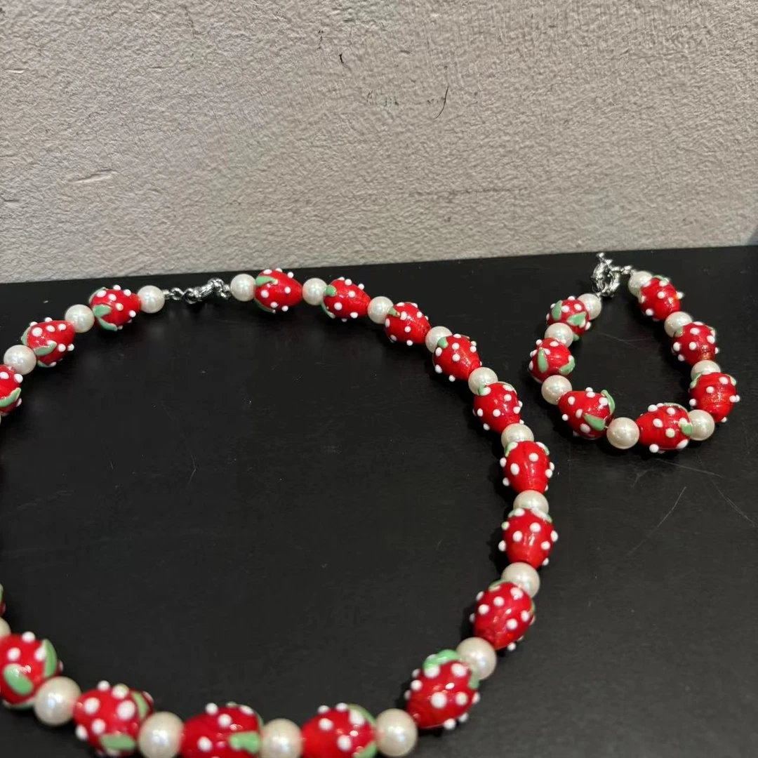 铜合金项链 韩国琉璃草莓华子珠手链项链X185