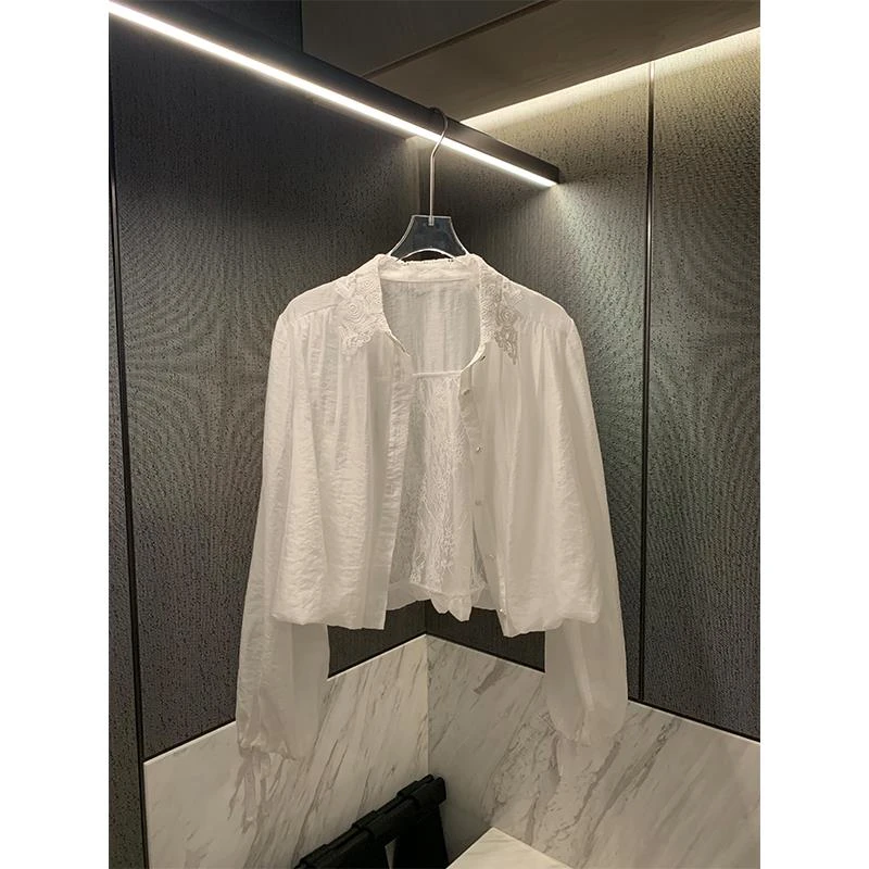 法式高级感长袖蕾丝衬衫女夏季薄款开衫上衣新款