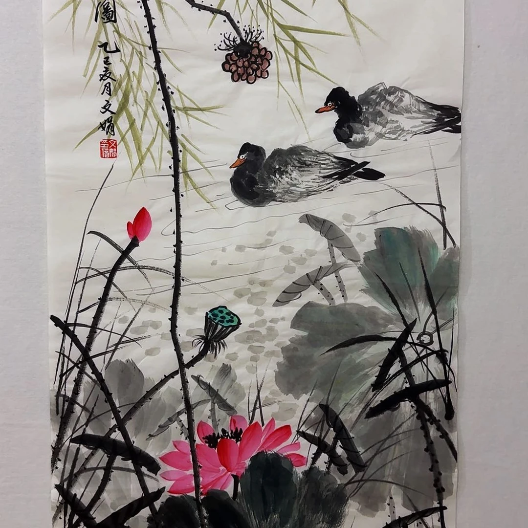 国画师文娟带合影视频