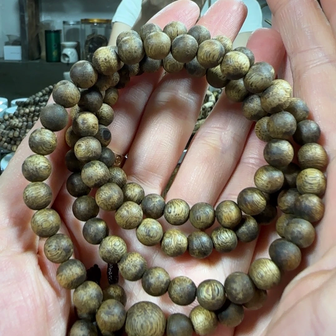 沉香手串绿奇楠沉香圆珠多圈108颗珠子07手串