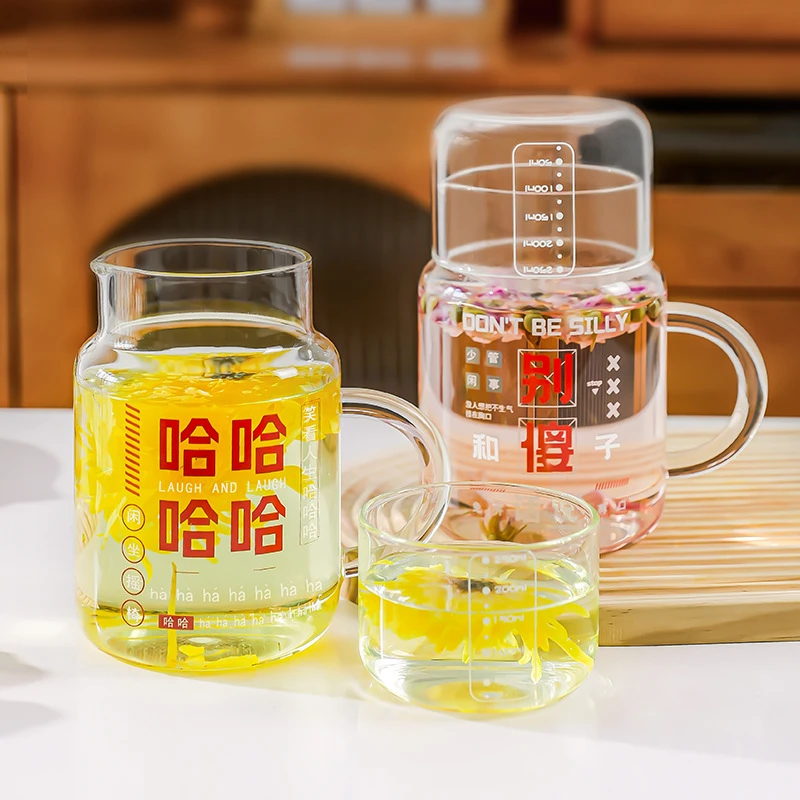大容量茶杯创意玻璃杯男女通用带盖防烫家用喝水杯办公室使用水壶