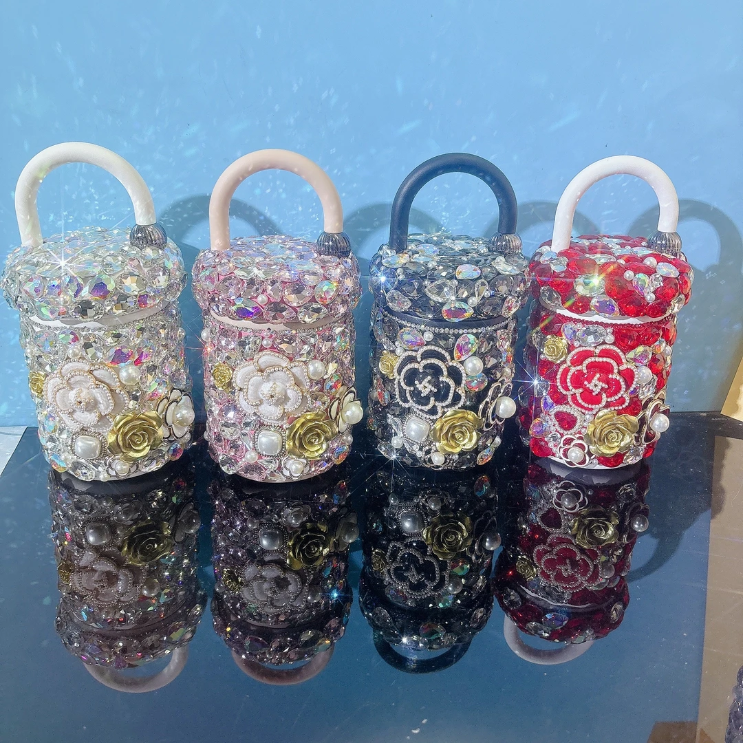 2025年新款316不锈钢小香风手提杯轻奢镶钻保温杯便携高颜值咖啡