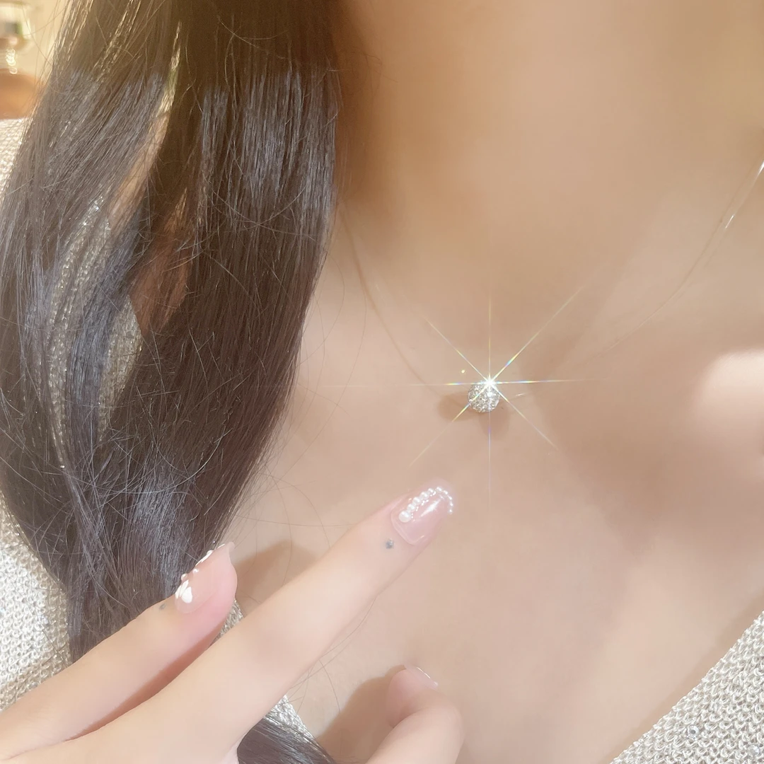 GINIFIMOR 非金属涤纶项链 a382 极简风鱼线镭射球吊坠项链女