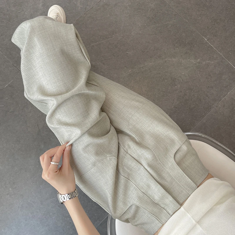 新中式窄版阔腿裤女春夏2025新款宽松垂感直筒显瘦休闲棉麻裤子