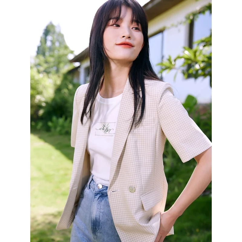 PRICH设计感小众双排扣西装外套PRJKC6406N