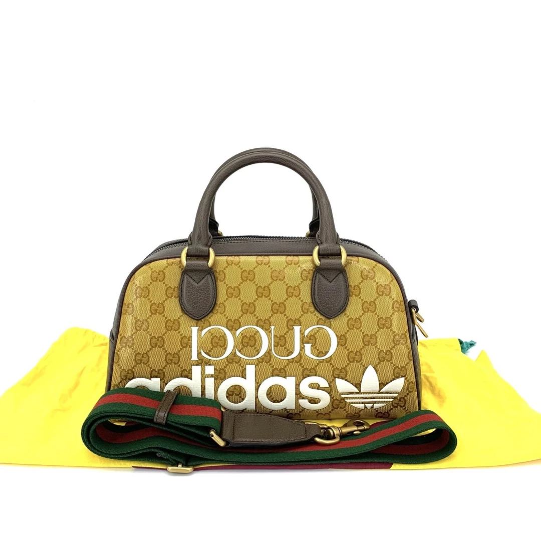 99新 GUCCI/古驰 闲置品 x adidas联名款老花手提斜挎包  尺31/15