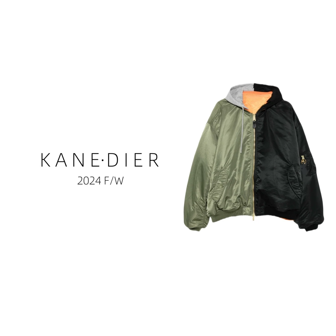 KANE DIER 24F/W 连帽舒适宽松双色拼接长袖夹克棉服百搭