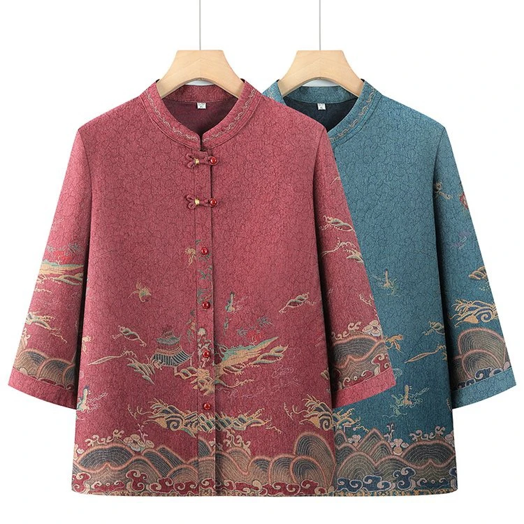 中老年人春秋唐装奶奶装衬衫妈妈薄外套