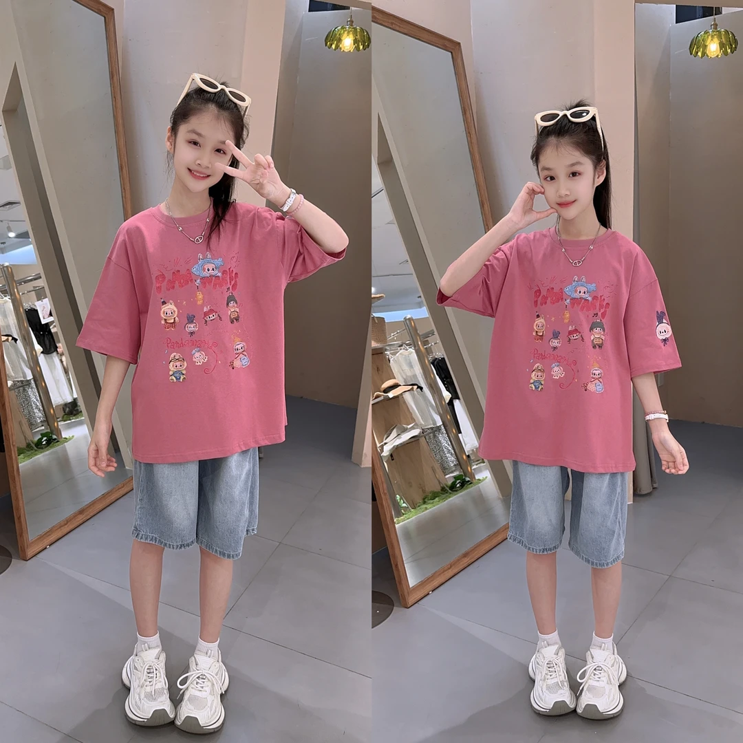 儿童装女童夏季薄款短袖牛仔裤套装2025新款中大童女孩夏款两件套