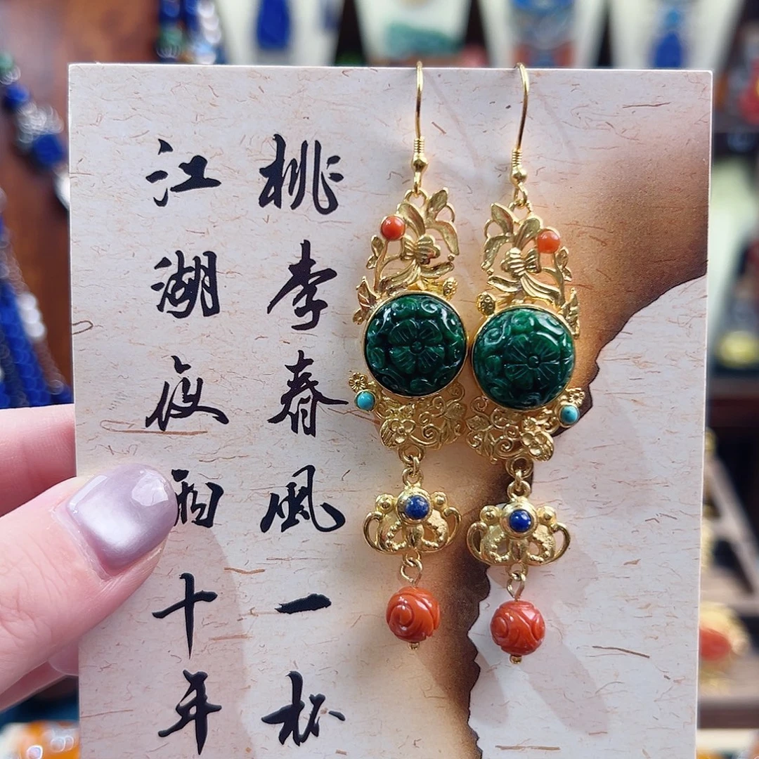 翡翠银S925镶嵌挂件耳环
