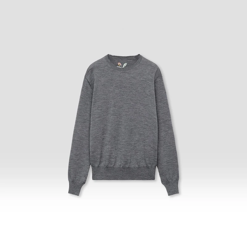 原厂孤品特价清！刺绣图案羊毛圆领长袖针织衫 A532