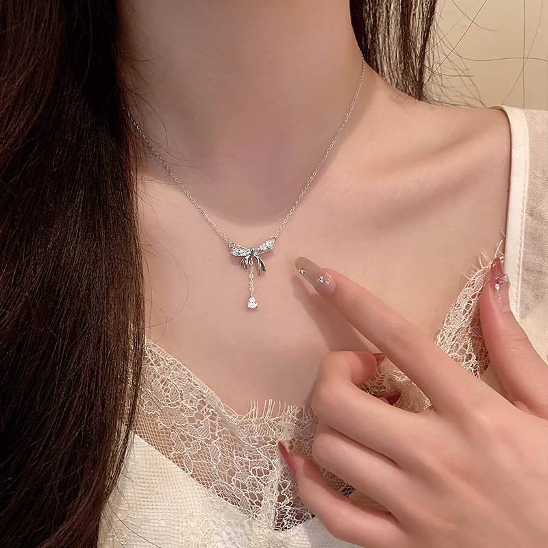 CUOOYINO/初影 坠链均足银合成锆石 【蝶誓】精致项链女百搭锁骨链