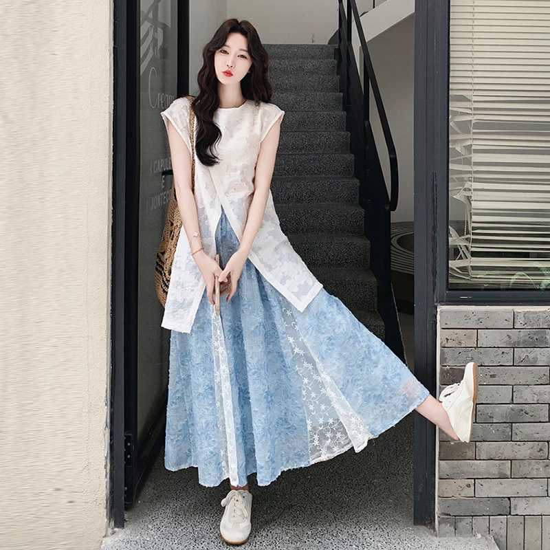 洋气减龄巨好看无袖蕾丝上衣半身裙套装女夏2025新款温柔风两件套
