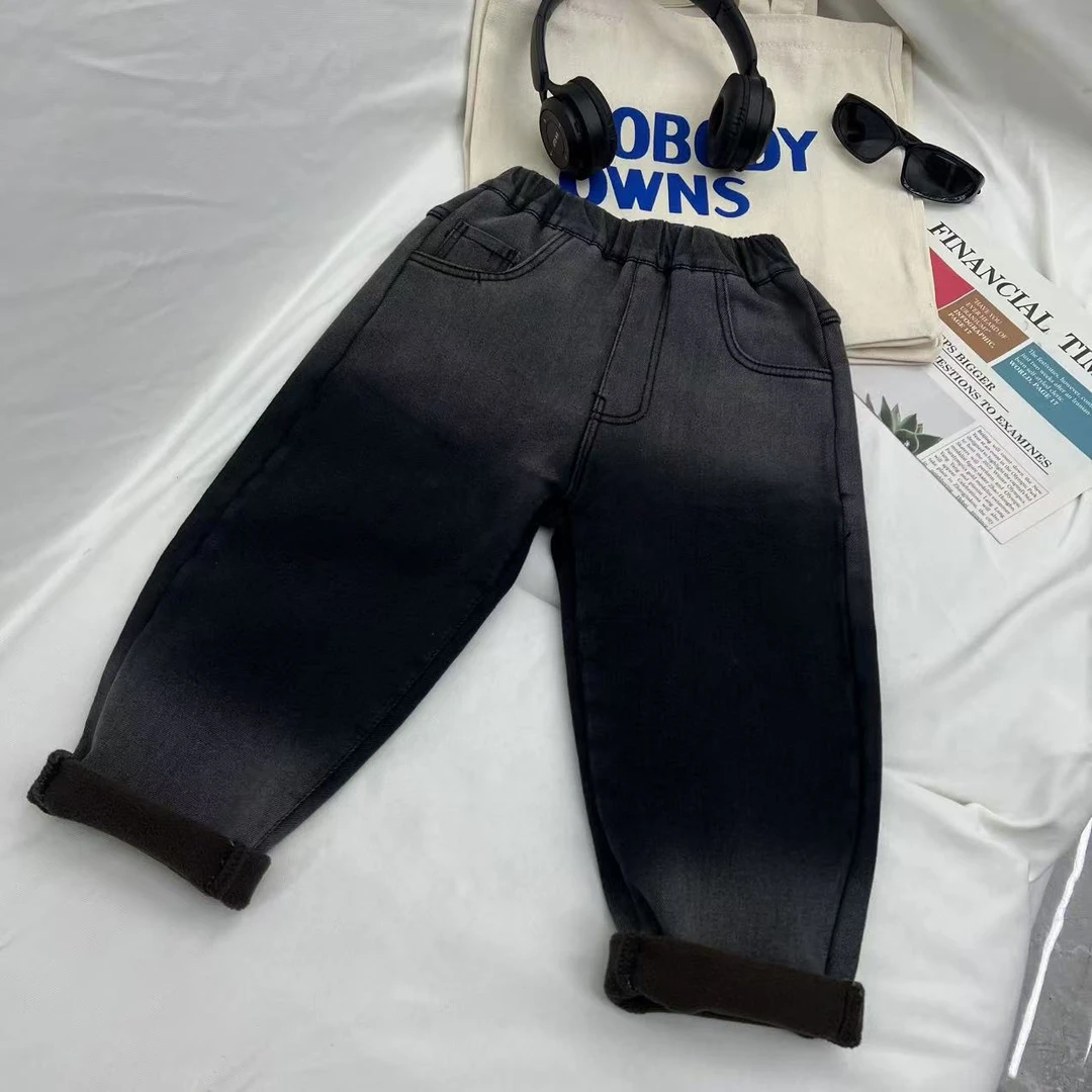 K474E儿童渐变加绒牛仔裤百搭
