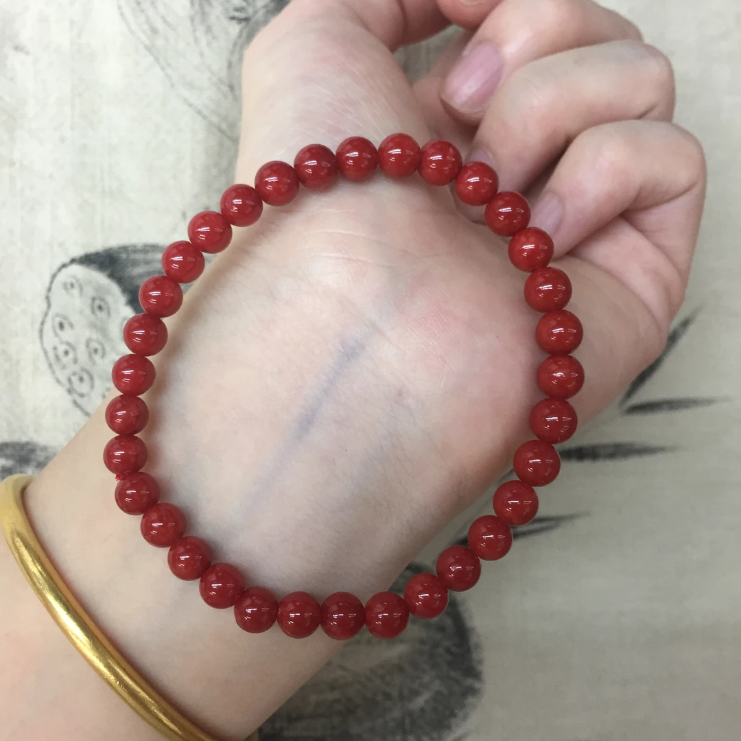 科西卡天然红珊瑚沙丁牛血色单圈手串
